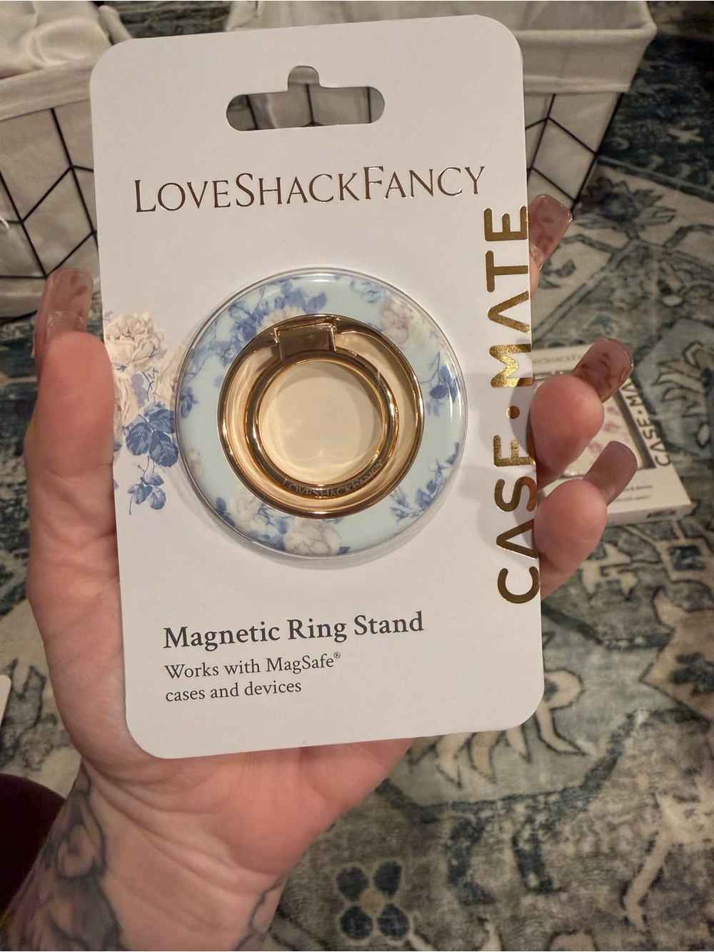 LoveShackFancy x Case-Mate Blue Floral Magnetic Ring Stand NWT